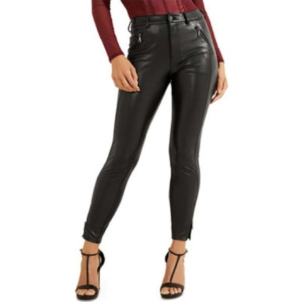 NWT Vintage Guess Faux Leather Skinny Pants 8 Y2K Moto Zip Indie Sleaze Edgy